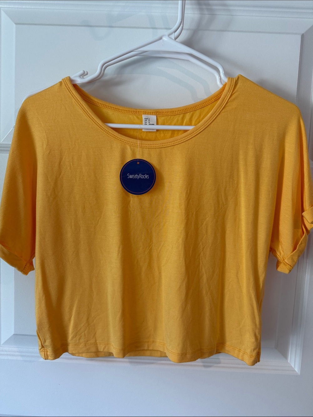 Women's Bright Yellow Crop Top with Short Sleeves